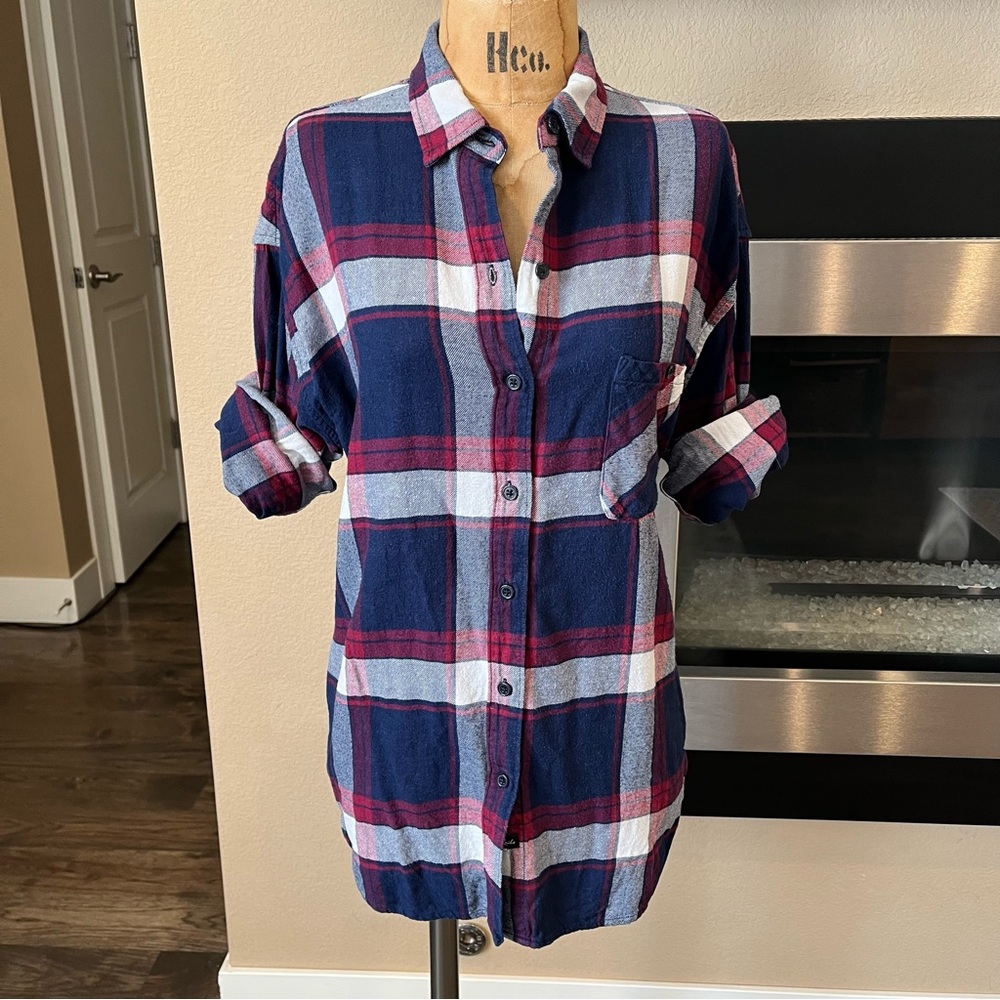 Rails Women's Plaid Button-Down Shirt in Navy, Burgundy & White